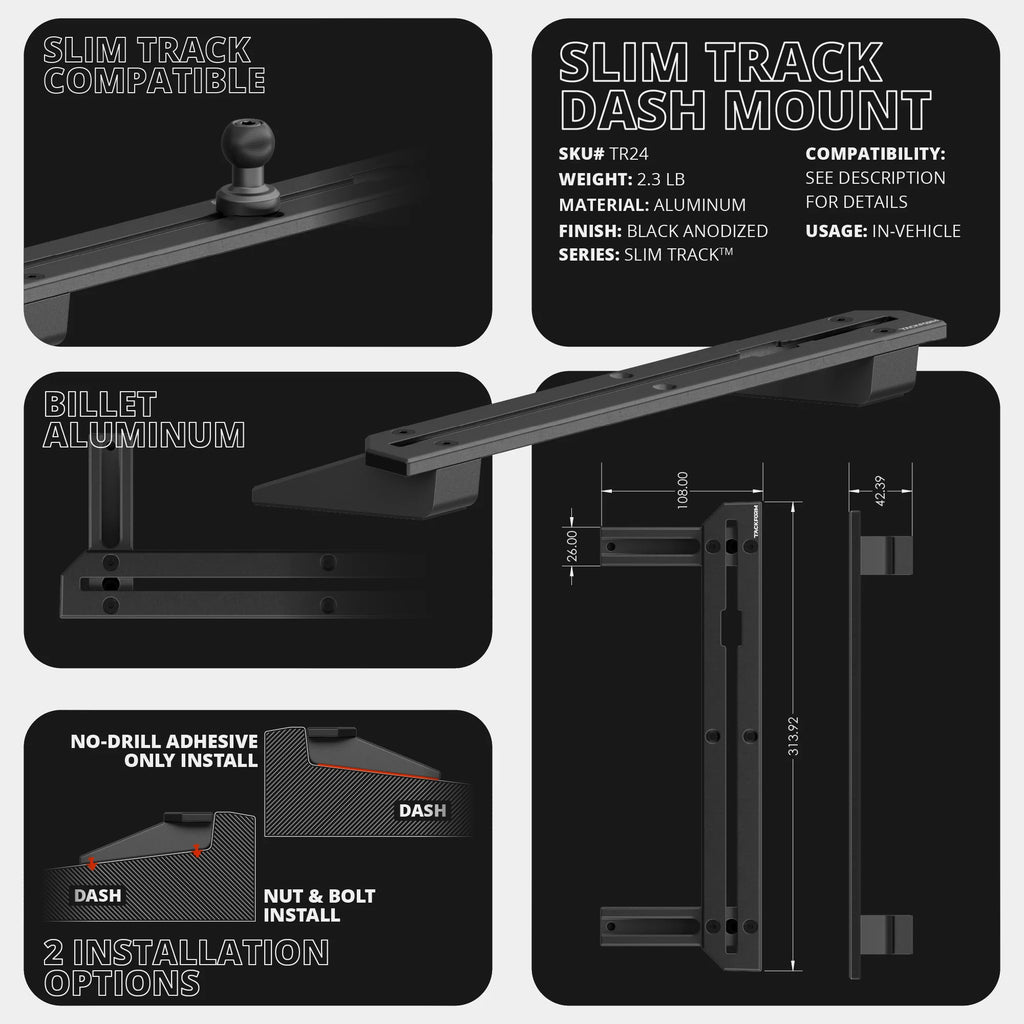2023-2026 Ford Super Duty (F-250 Through F-600) Tackform Slim Track Dash Bracket