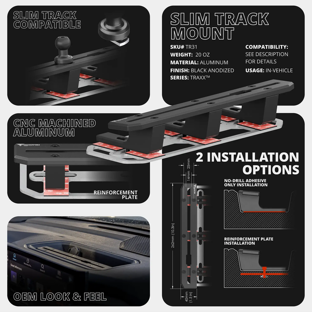 2022+ Toyota Tundra & 2023+ Toyota Sequoia Tackform Slim Track Dash Bracket With MagSafe Charging Phone Mount