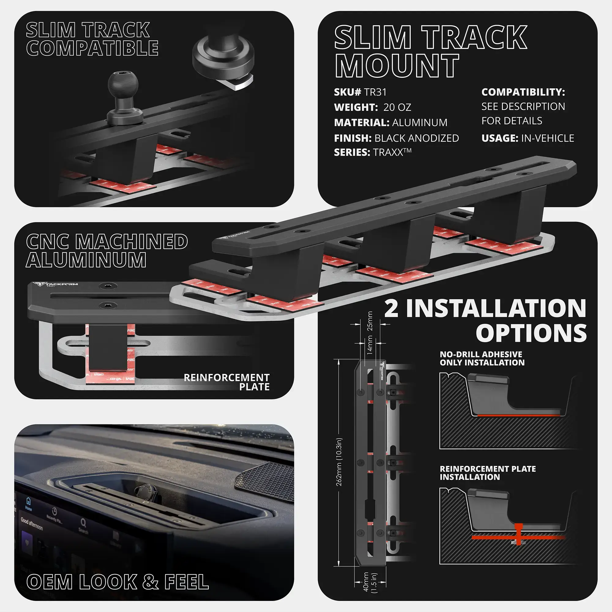 2022+ Toyota Tundra & 2023+ Toyota Sequoia Tackform  Slim Track Dash Bracket With MagSafe Phone Mount