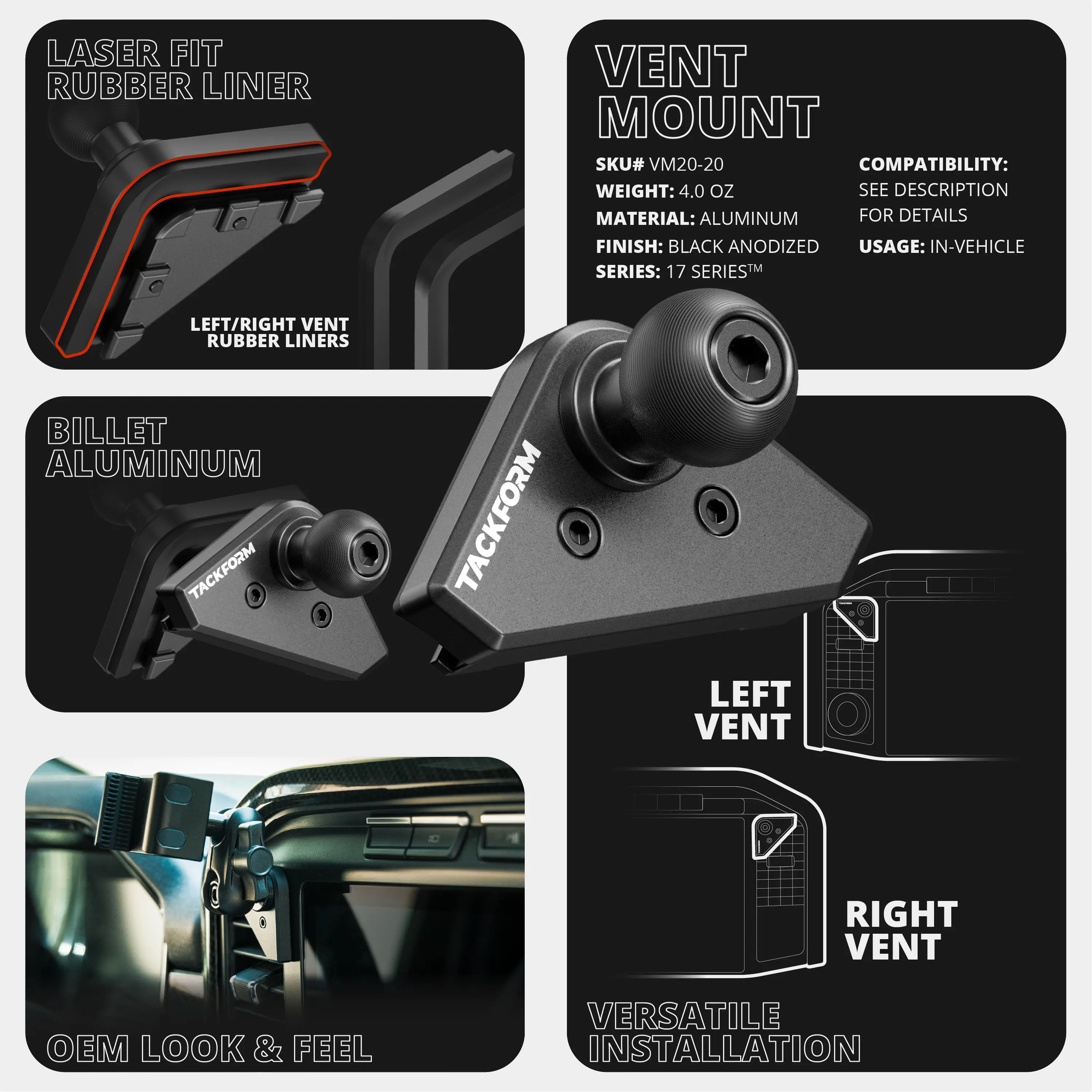 2021+ Ford F-150/Raptor & 2023+ Ford Super Duty LINK™ Vent Mount Bracket With MagSafe (Non-Charging) Phone Holder | Choose Your Arm Length