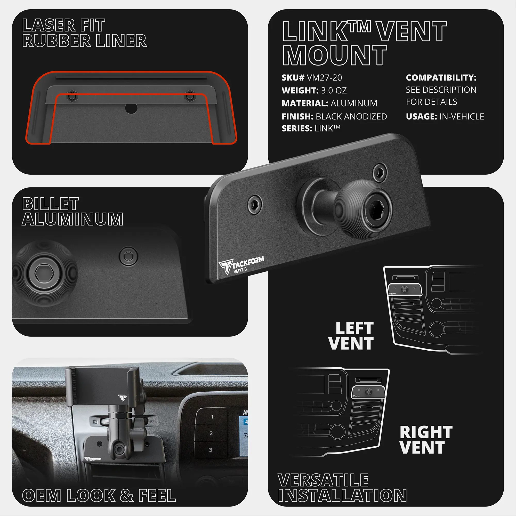 2020+ Ford Transit LINK™ Vent Mount Bracket With 20LITE Phone Holder | 3.5" Arm | (Not Compatible With Transit Connect)