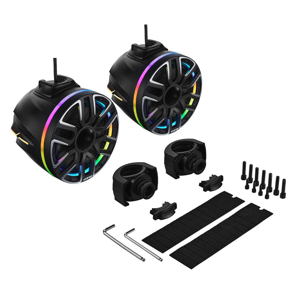 8” Marine Short Tower Speaker With Neodymium Magnet, Kevlar Cone, Compression Driver And Digital LED Lights | 200W RMS 4-Ohm