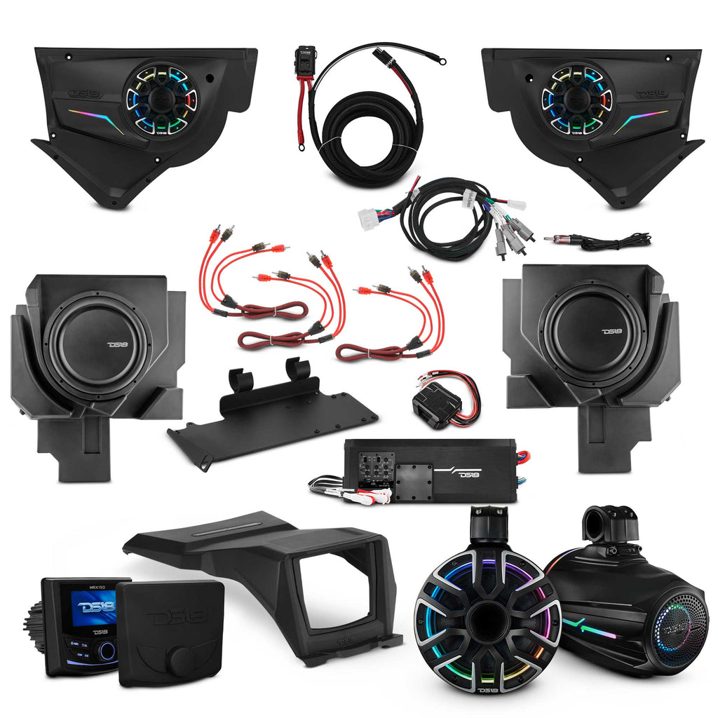 Can-Am Maverick X3 NVY Stage - Door Speaker Panels, 8" Neodymium Tower Speakers, Dual 12” Subwoofer, Amplifier, Bluetooth Radio & LED Lights