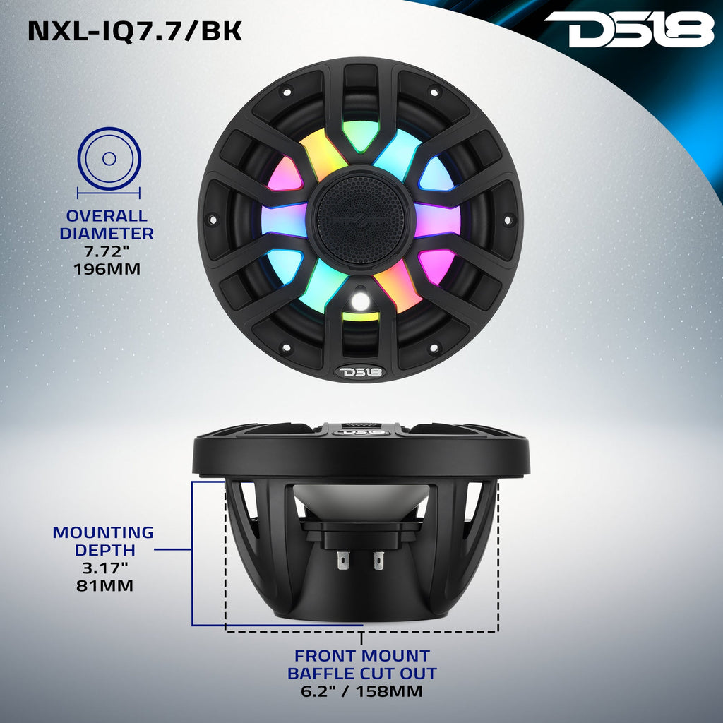 NXL 7.7” 2-Way Coaxial Marine Speaker with Bullet Tweeter, Digital LED Lights & White Deck LED | 175W RMS 4-Ohm