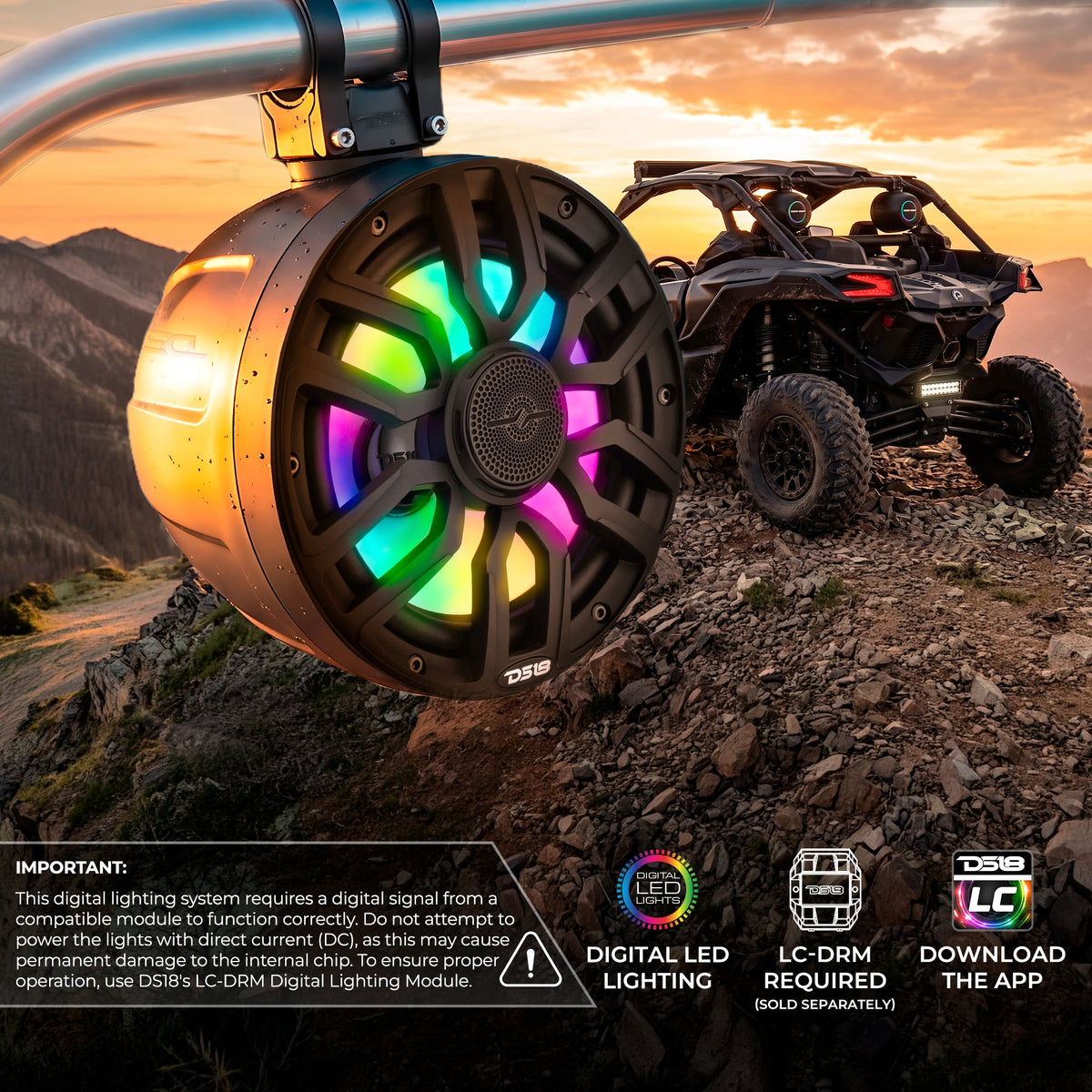 8" NXL-iQ Marine Short Tower Coaxial Speakers with Digital LED Lights, 175W RMS, 350W Max, 4-Ohm