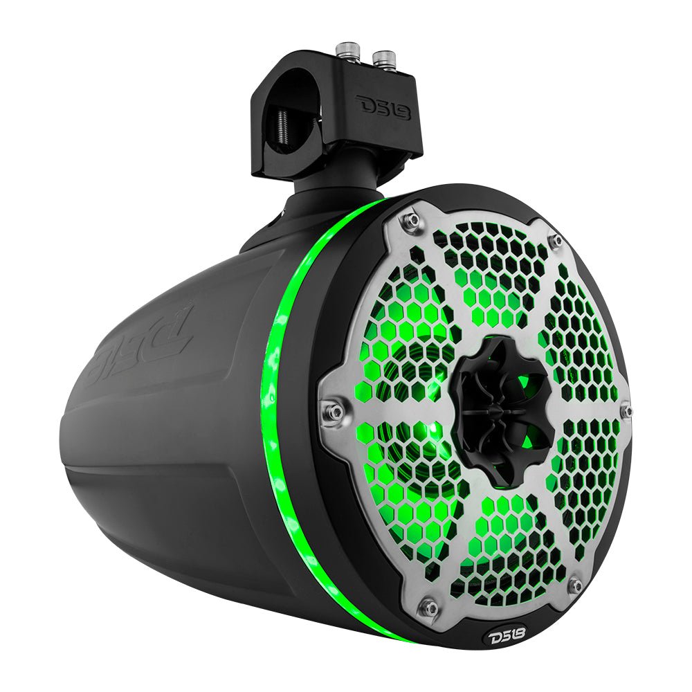 NXL 8" Neodymium Marine and Powersports Towers with Built-in Passive Radiator, 1" Driver and LED RGB Lights 180 Watts Rms -Black