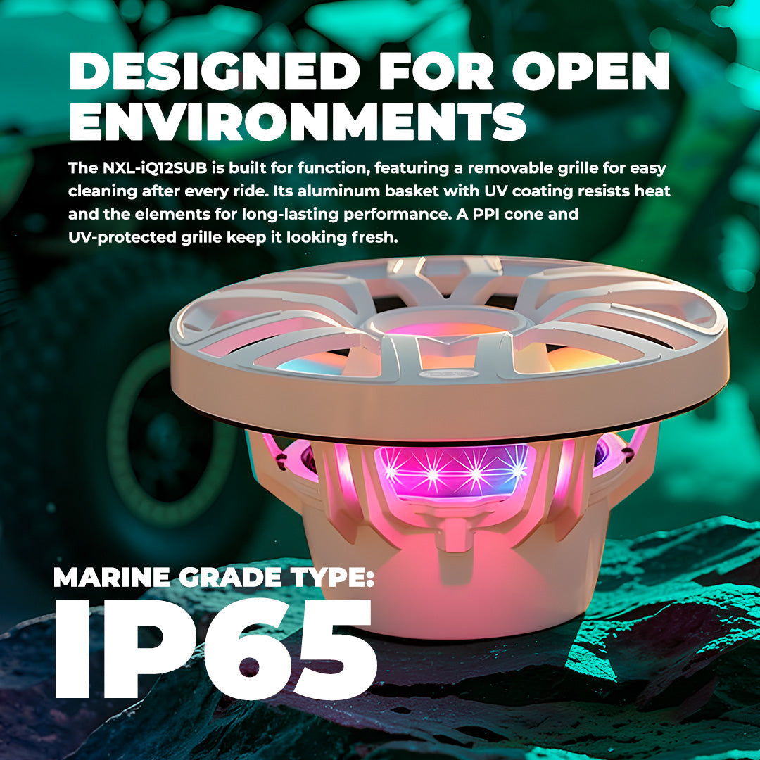 12” Marine Subwoofer with Hybrid Magnet Motor, Removable Grille and Digital LED Lights - 600W RMS 4-Ohm