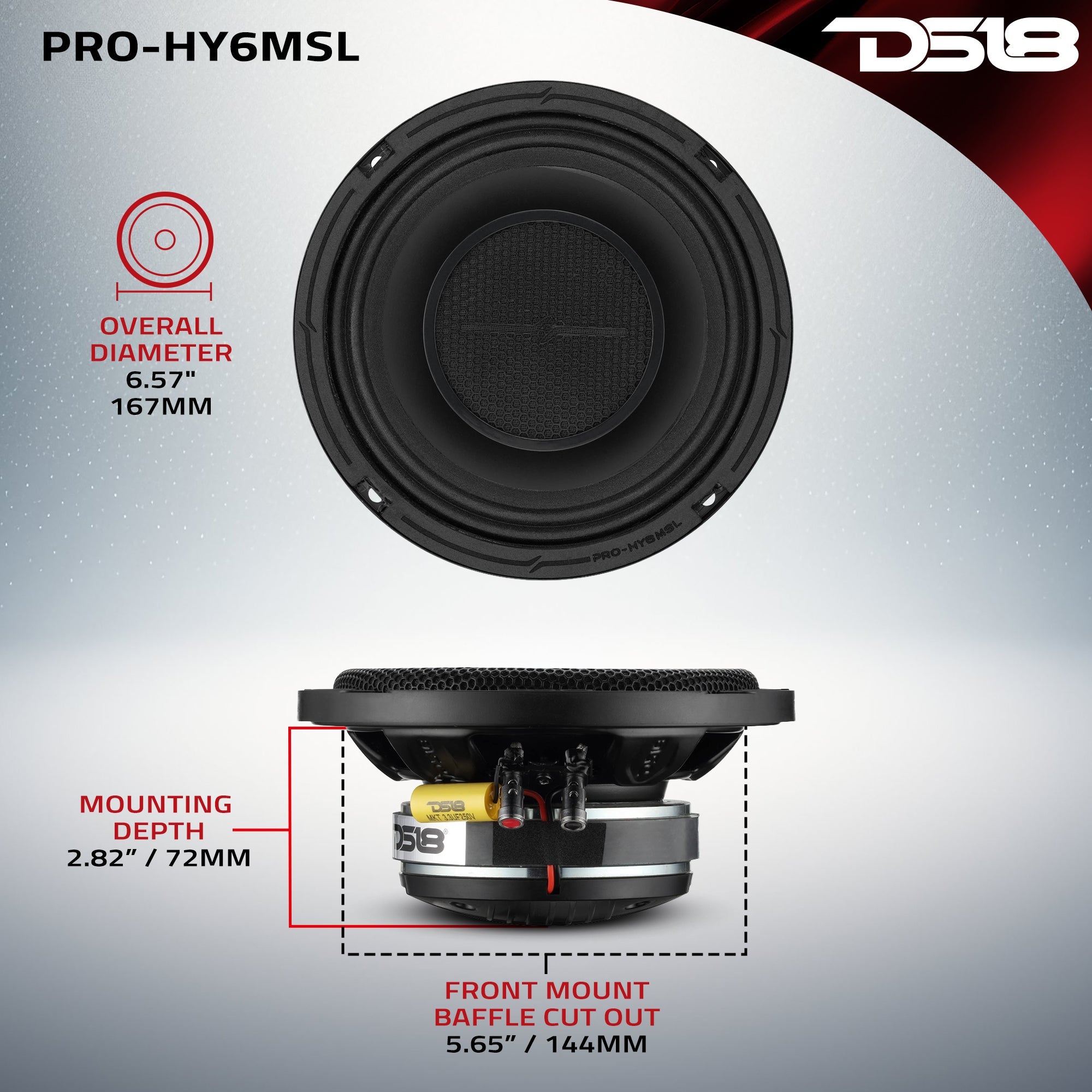 PRO 6.5" Shallow Coaxial Hybrid Mid-Range Loudspeaker with Built-in Driver | 150W RMS 8-Ohm