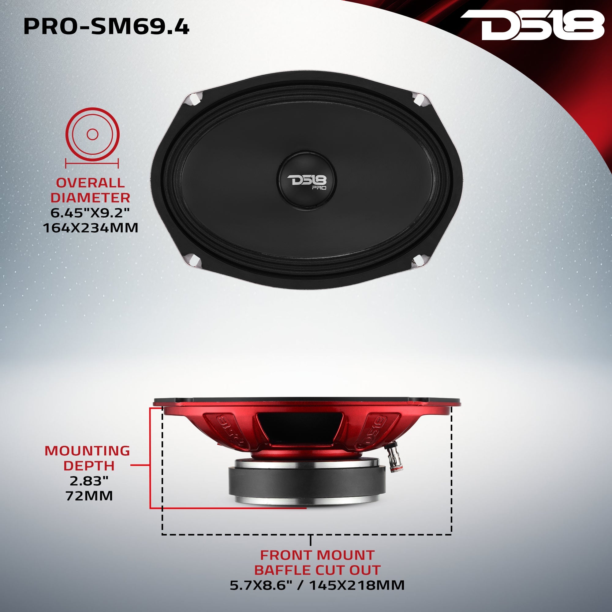PRO 6x9" Slim Water-Resistant Mid-Range Loudspeaker | 250W RMS 4-Ohm