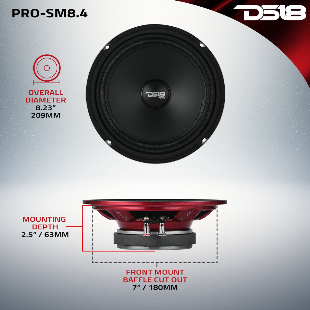 PRO 8" Slim Water-Resistant Midrange Loudspeaker | 250W RMS 4-Ohm