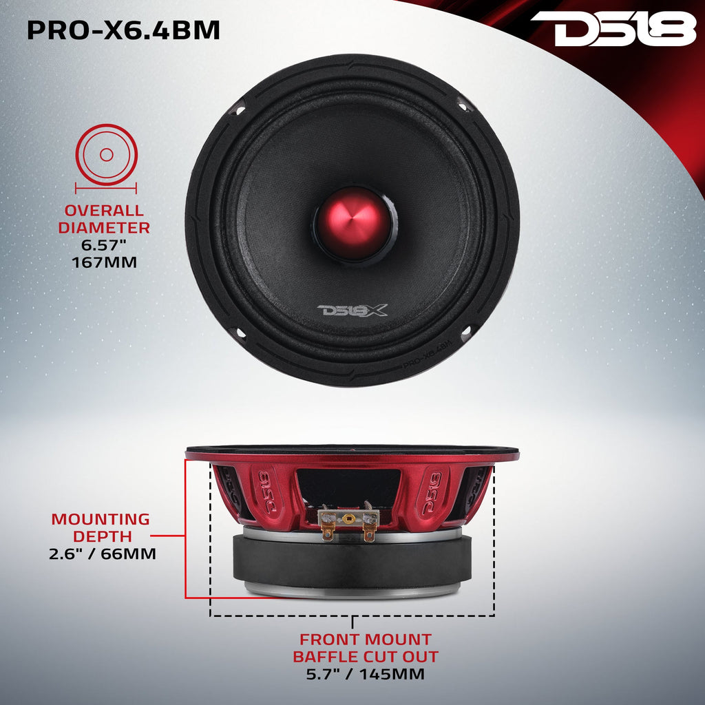 PRO-X 6.5" Mid-Range Loudspeaker with Bullet and OEM Adapter Kit | 250W RSM 4-Ohm