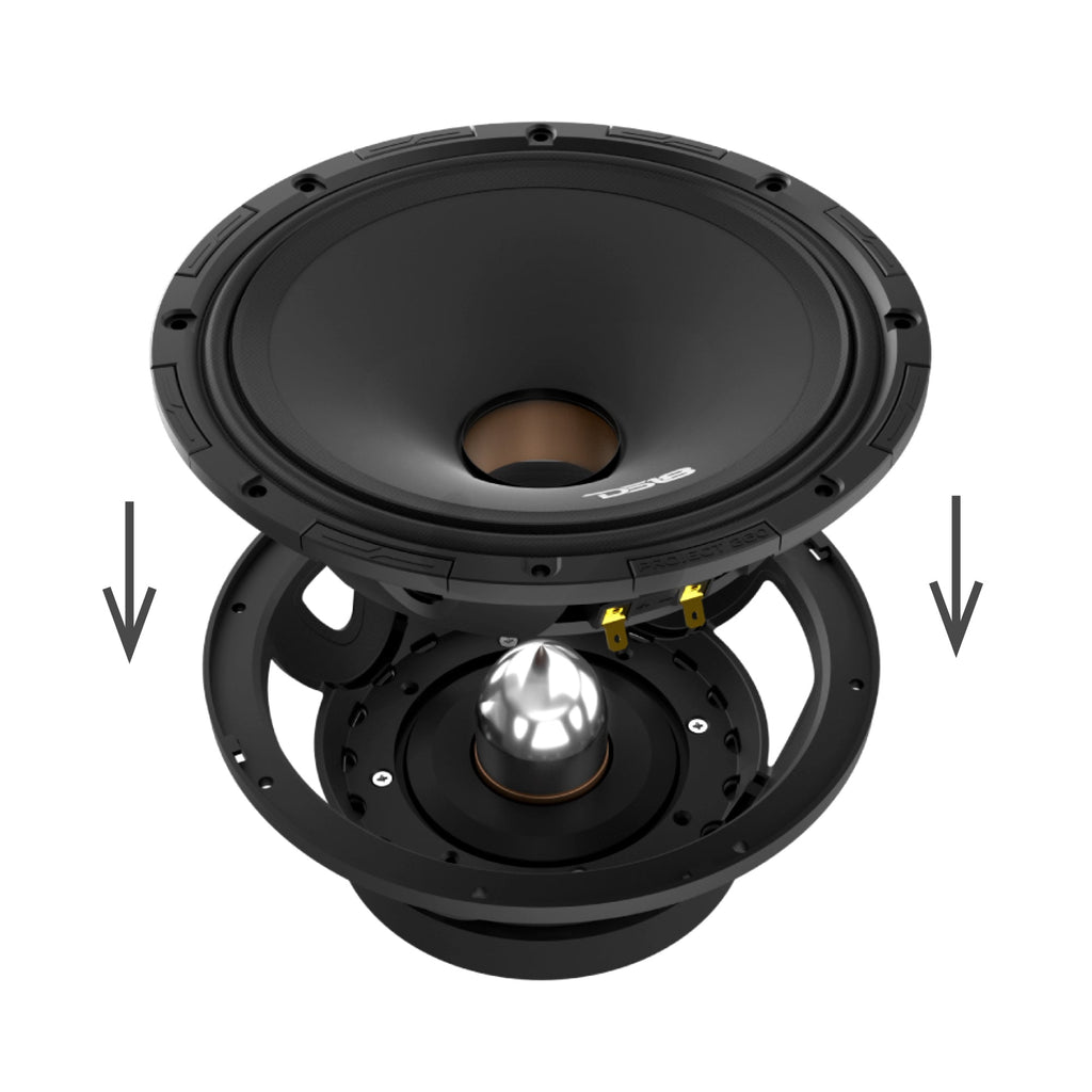 PROJECT360 8” High-Sensitivity Mid-High Loudspeaker with Bullet - 300W RMS 8-Ohm - Rotating Recone Design For Quick Repair