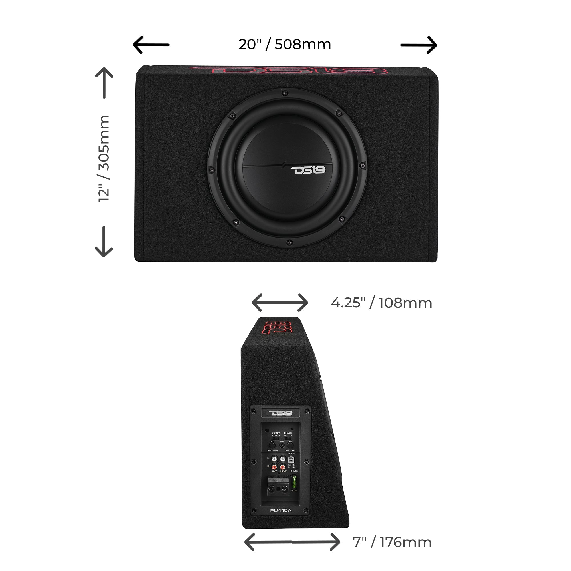 10” Amplified Shallow Subwoofer Enclosure for Pickup Trucks