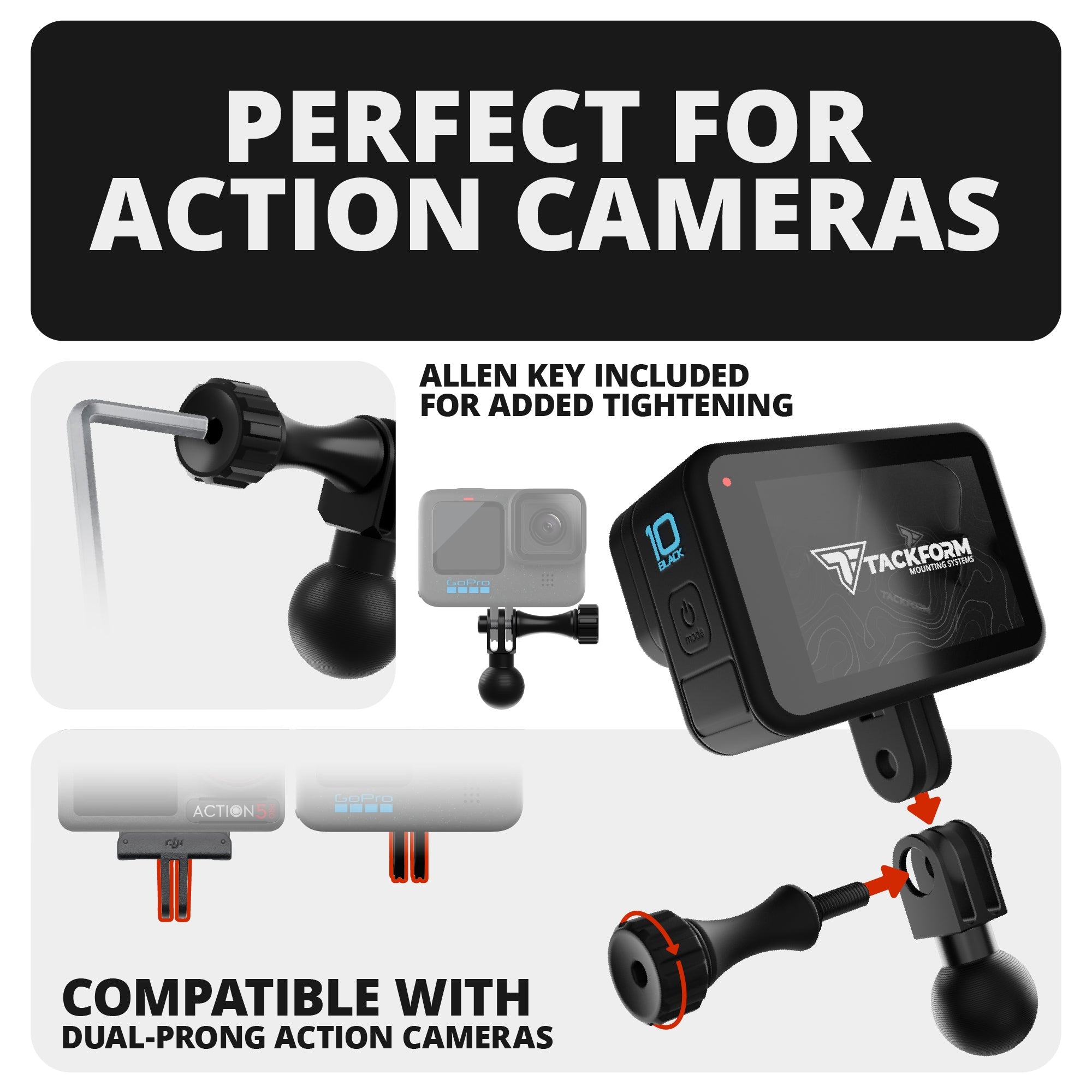 LINK™ GoPro/Action Camera Mount | Accessory Ready Dash and Grab Handle Compatible | 2021+ Ford Bronco | 7.5"-9.25" Telescoping Arm