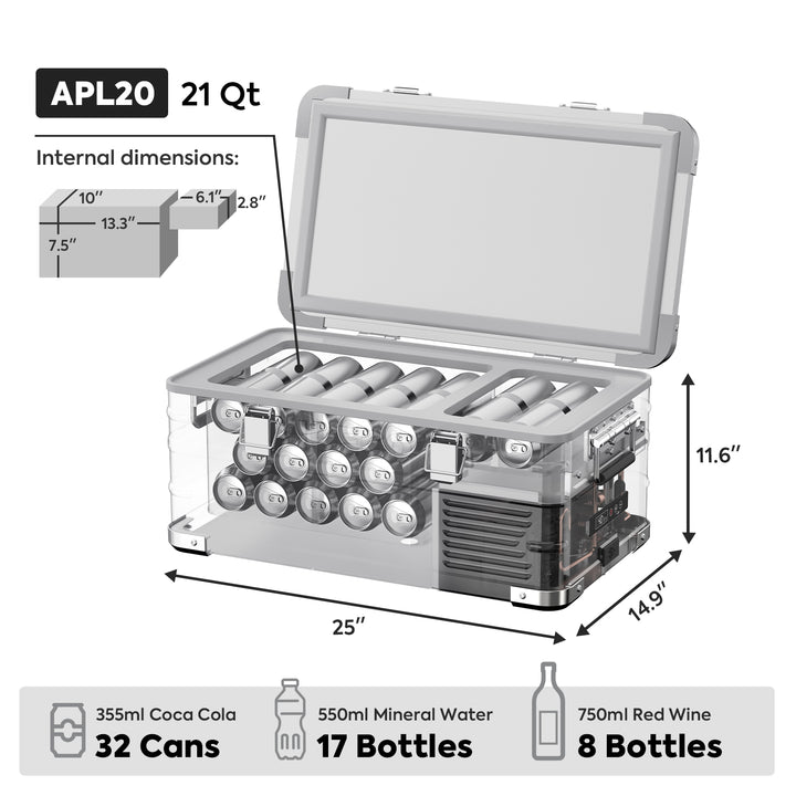 ICECO APL20 Aluminum Single Zone 21QT Portable Cooler Silver