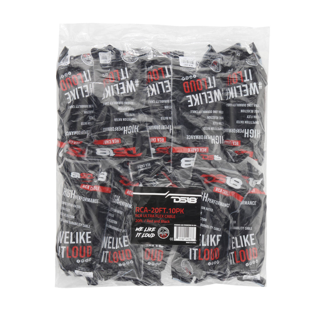20 ft Ultra Flex 100% OFC RCA Cable Wire – 10-Pack