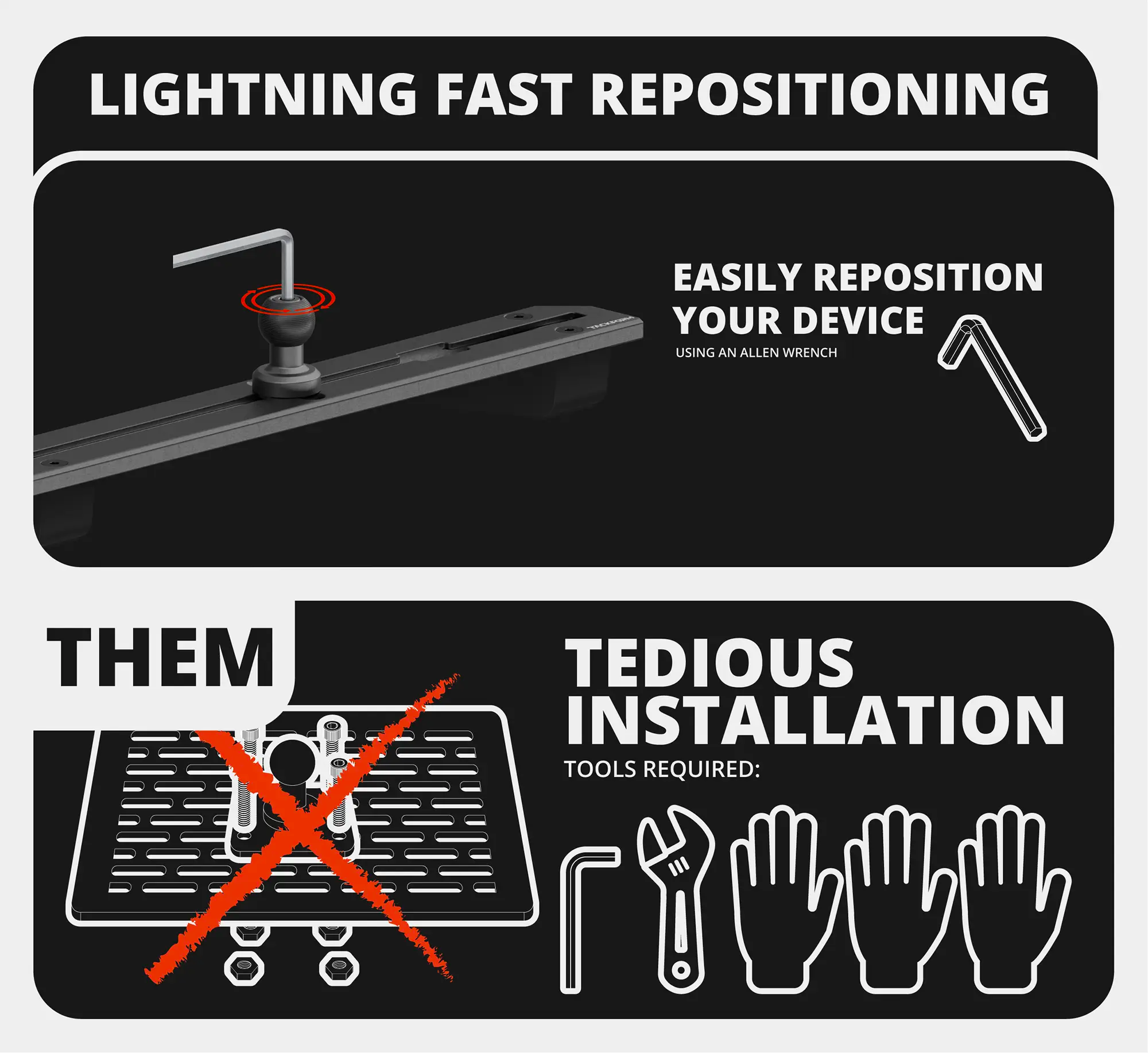 2023-2026 Ford Super Duty (F-250 Through F-600) Tackform Slim Track Dash Bracket With Dual MagSafe Phone Mounts