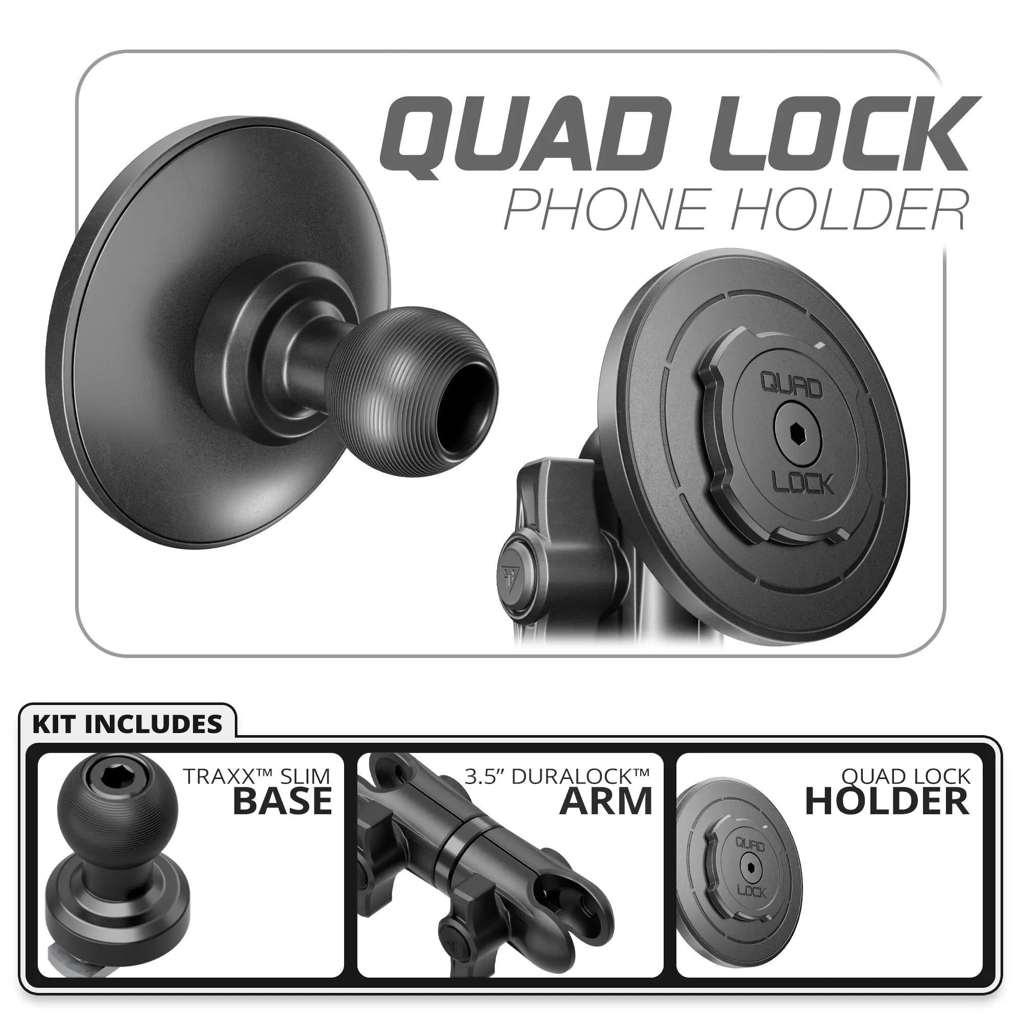 Quad Lock MAG™ Phone Holder | Slim Track Base | 3.5" DuraLock Arm