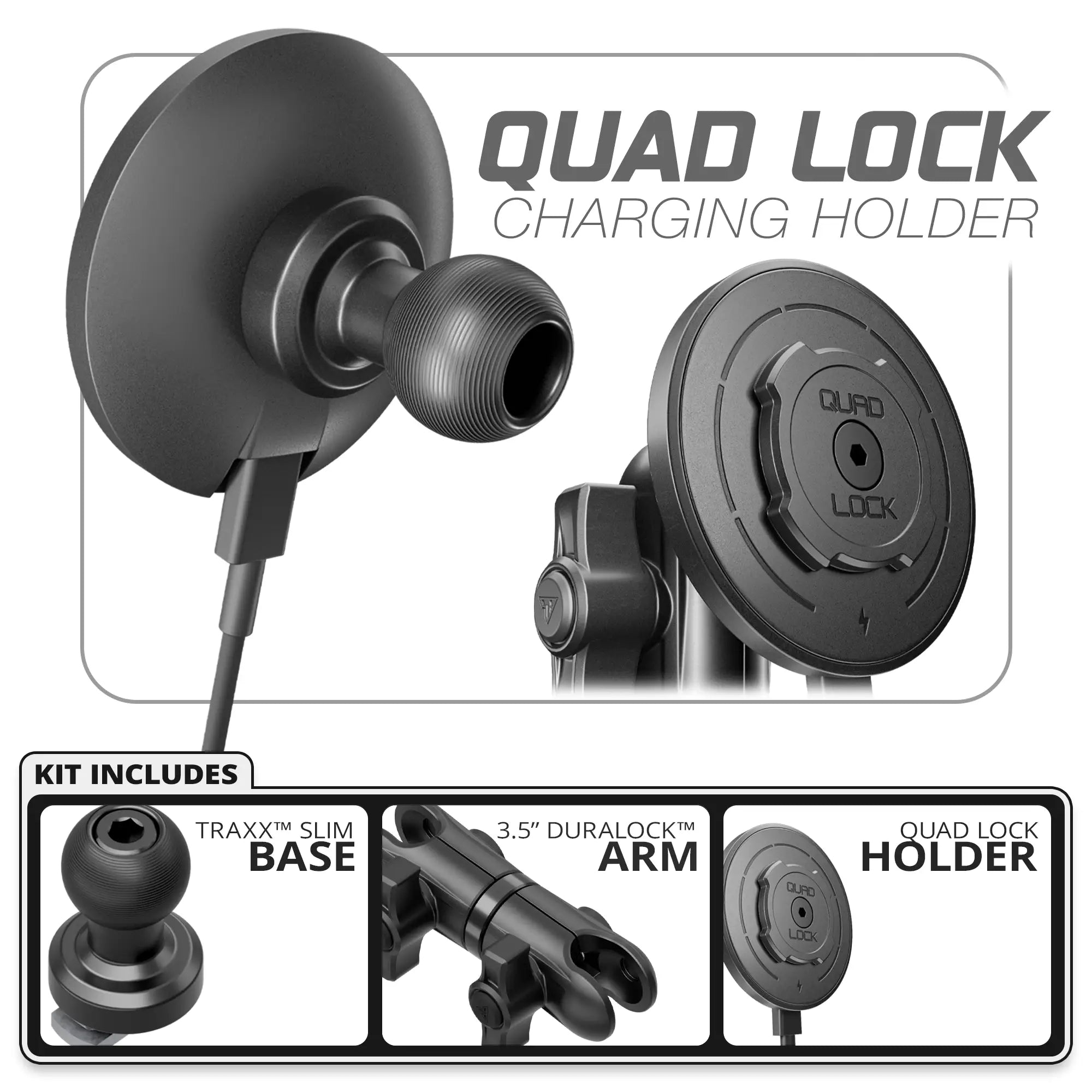 Quad Lock MAG™ Wireless Charging Phone Holder | Slim Track Base | 3.5" DuraLock Arm