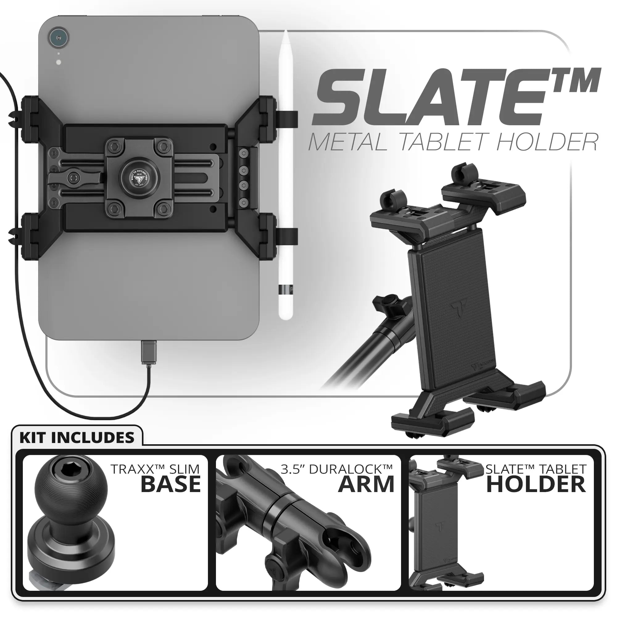 Metal Tablet Holder | Slim Track Base | 3.5" DuraLock Arm