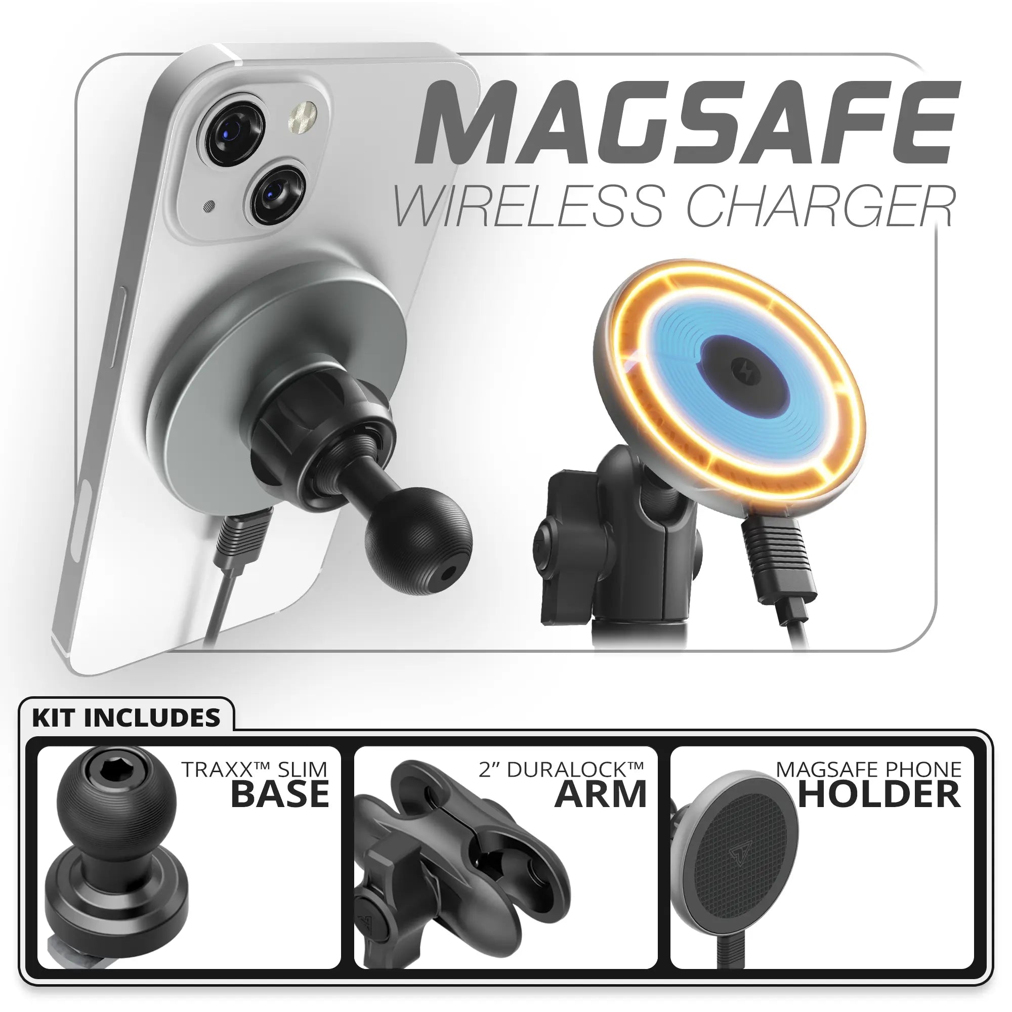 MagSafe Charging Phone Holder  | Slim Track Base | 2" DuraLock Arm