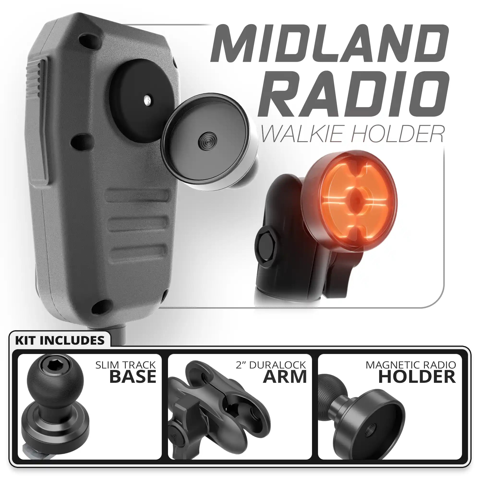 Midland MXT CB Mic | Slim Track Base | 2" DuraLock Arm