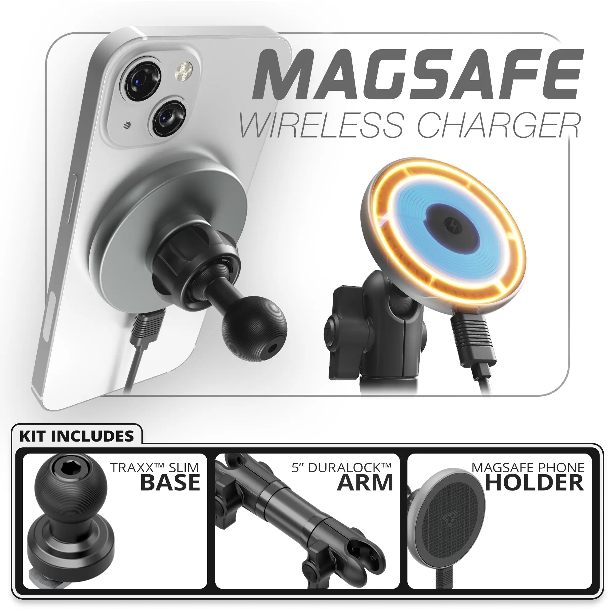 MagSafe Charging Phone Holder  | Slim Track Base | 5" DuraLock Arm