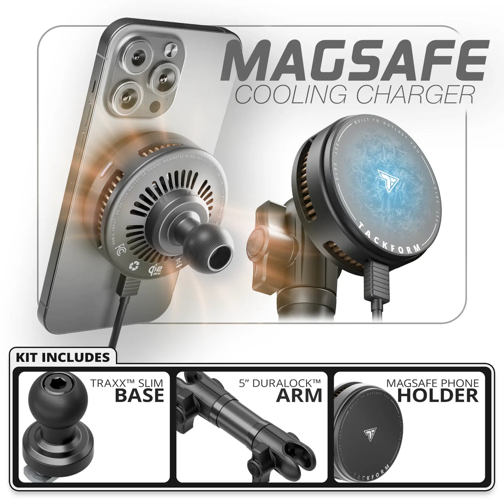 Qi2.2/MagSafe Charging & Cooling Phone Holder  | Slim Track Base | 5" DuraLock Arm
