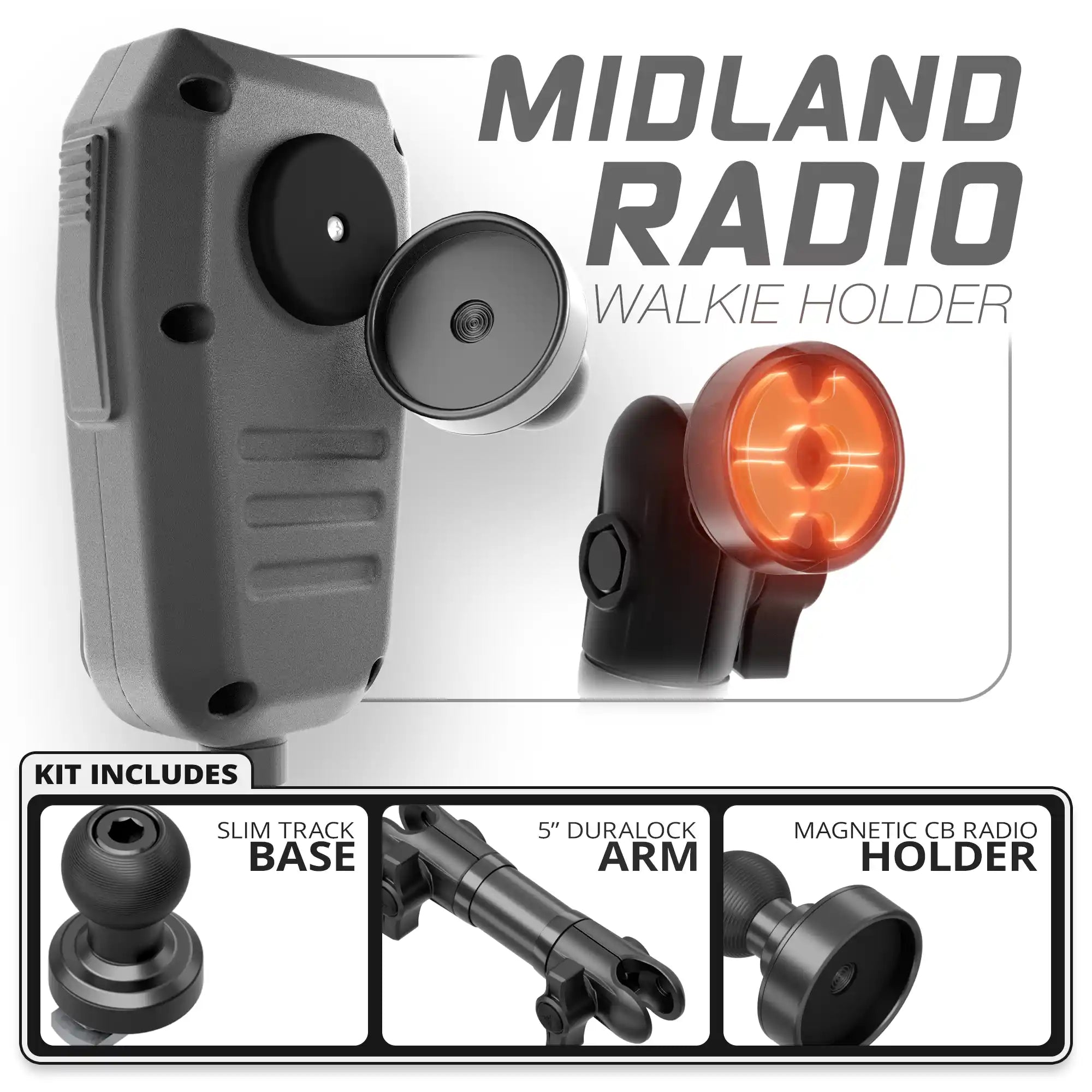 Midland MXT CB Mic | Slim Track Base | 5" DuraLock Arm