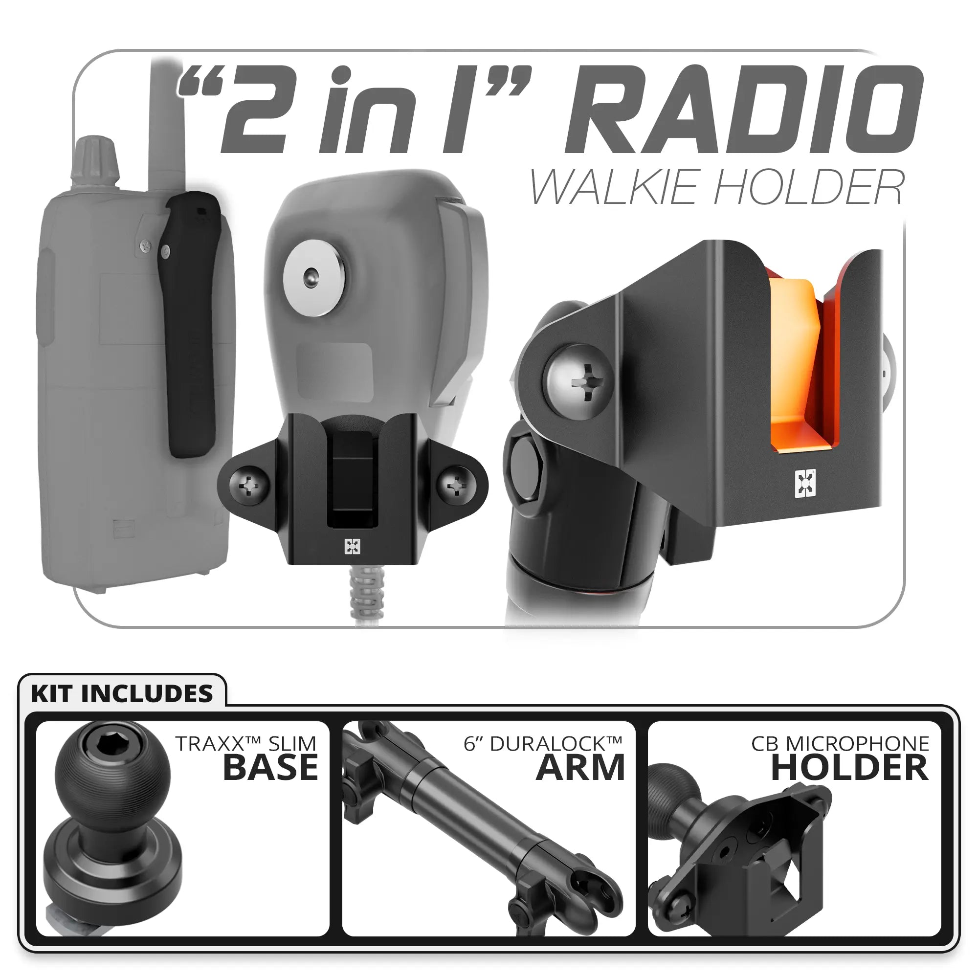 CB Radio/Microphone Holder | Slim Track Base | 6" DuraLock Arm