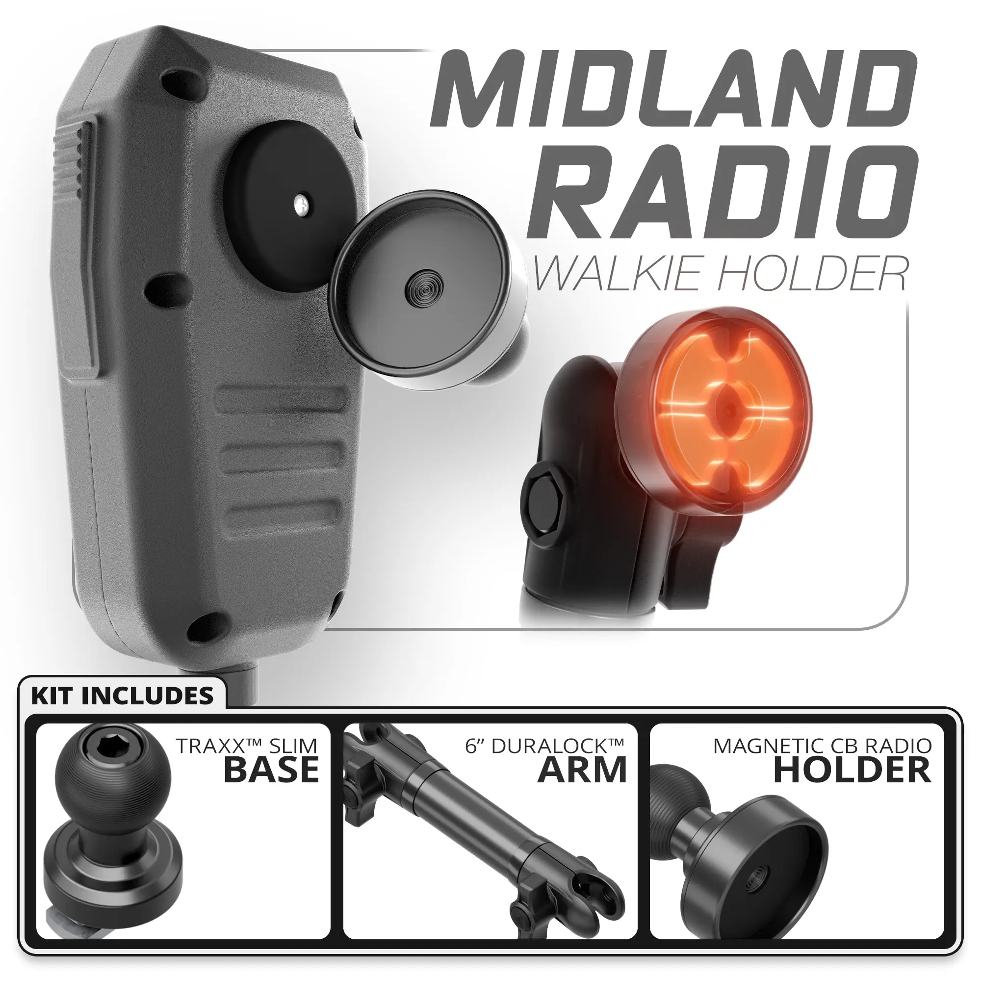 Midland MXT CB Mic | Slim Track Base | 6" DuraLock Arm