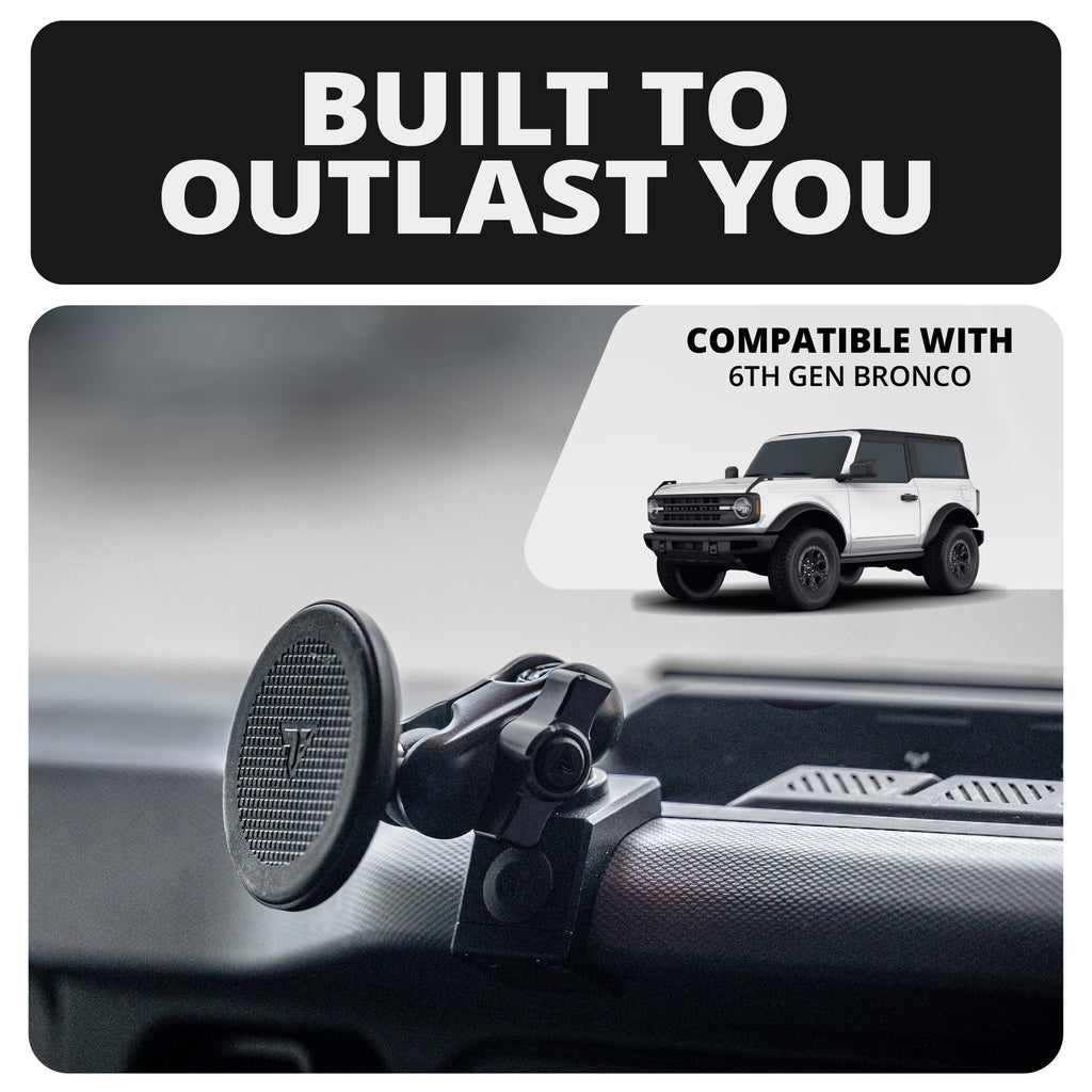 2021-2026 Ford Bronco LINK™ MagSafe Phone Mount With Top Dash Clip | 2" Arm | 6th Generation | (NOT FOR LEATHERETTE STITCHED DASH)