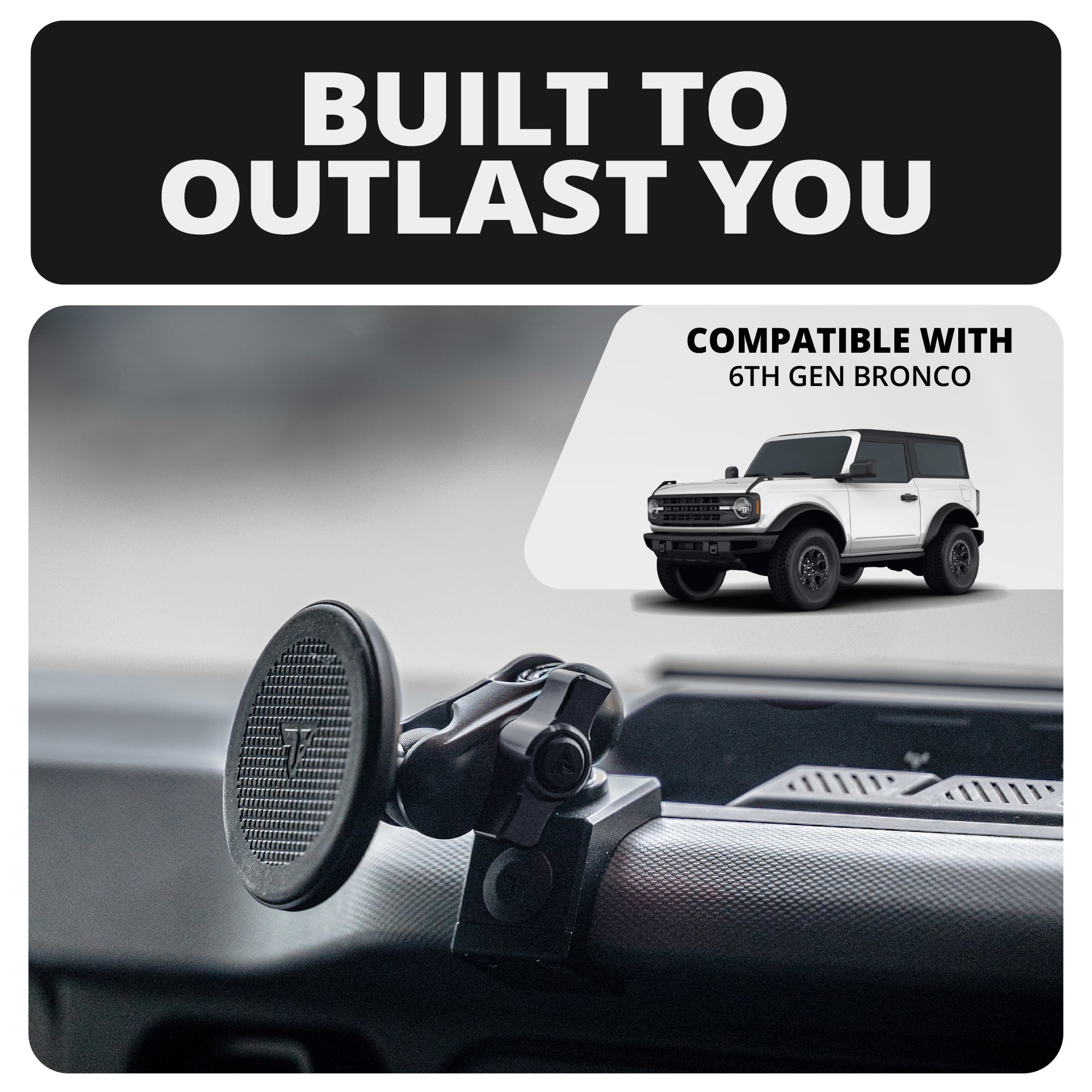 2021-2026 Ford Bronco LINK™ MagSafe Phone Mount With Top Dash Clip | 2" Arm | 6th Generation | (NOT FOR LEATHERETTE STITCHED DASH)