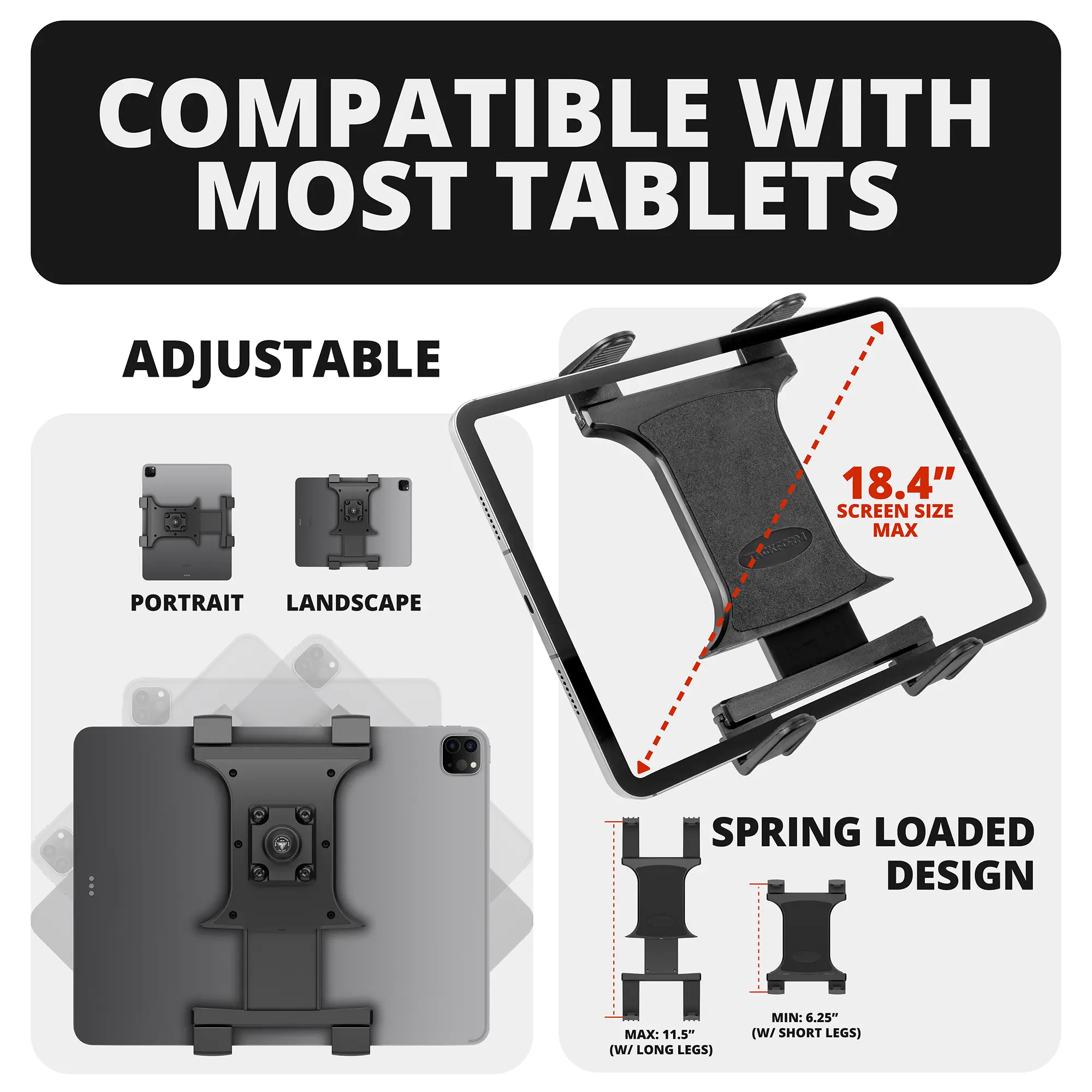 2021+ Ford F-150 (See Compatibility Info For Specific Year/Trim Fitment Details) Tackform Assault Track Picatinny Dash Bracket With 20LITE Phone & Tablet Mounts