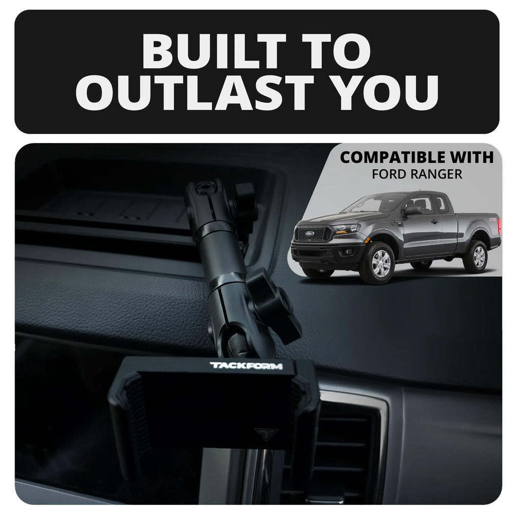 2019-2023 Ford Ranger (WITHOUT Switch Panel) Tackform Slim Track Dash Bracket With Dual 20LITE Phone Holders