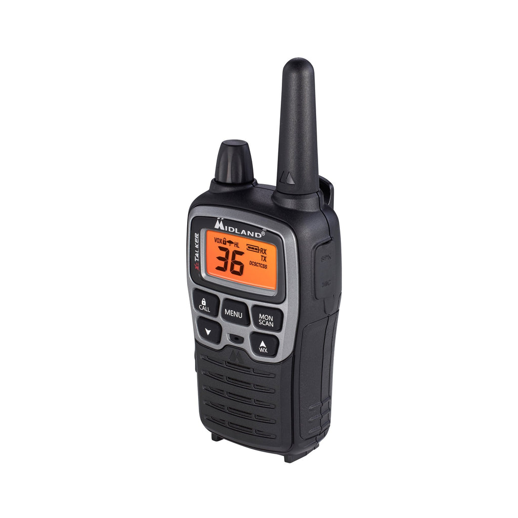 Midland X-TALKER, Pair of Radios with Batteries, DTC and USB Cable Charger, hard shell case, car charger, set of AVP1 headsets [A]