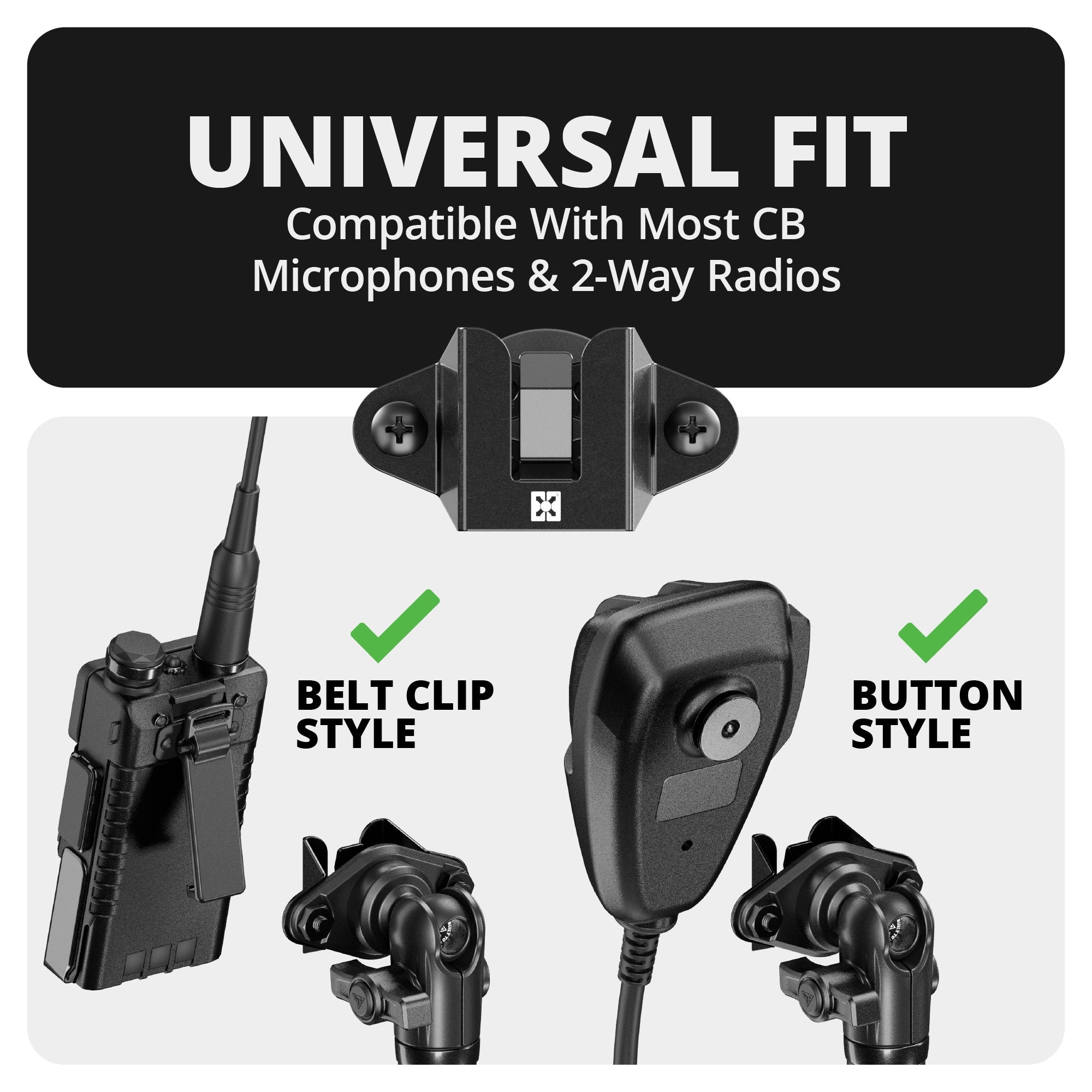 LINK™ 2-in-1 CB Microphone/Radio Holder | Accessory Ready Dash and Grab Handle Compatible | 2021+ Ford Bronco | 7.5"-9.25" Telescoping Arm