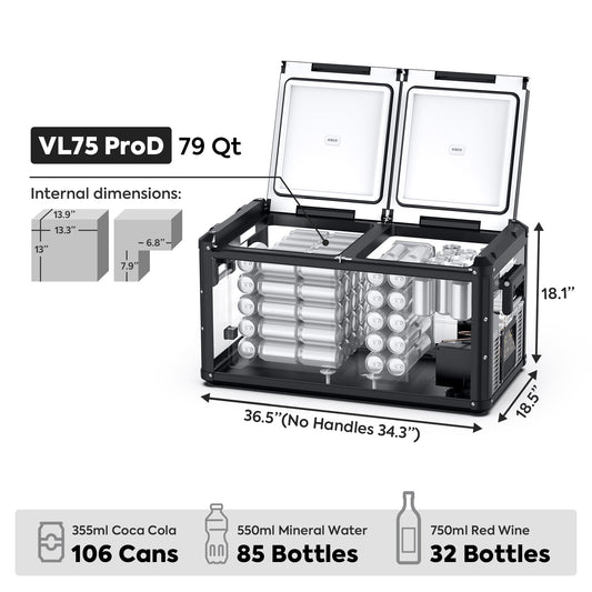 ICECO VL75 Pro Dual Zone 79QT Portable Cooler Black
