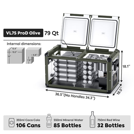 ICECO VL75 Pro Dual Zone 79QT Portable Cooler Olive