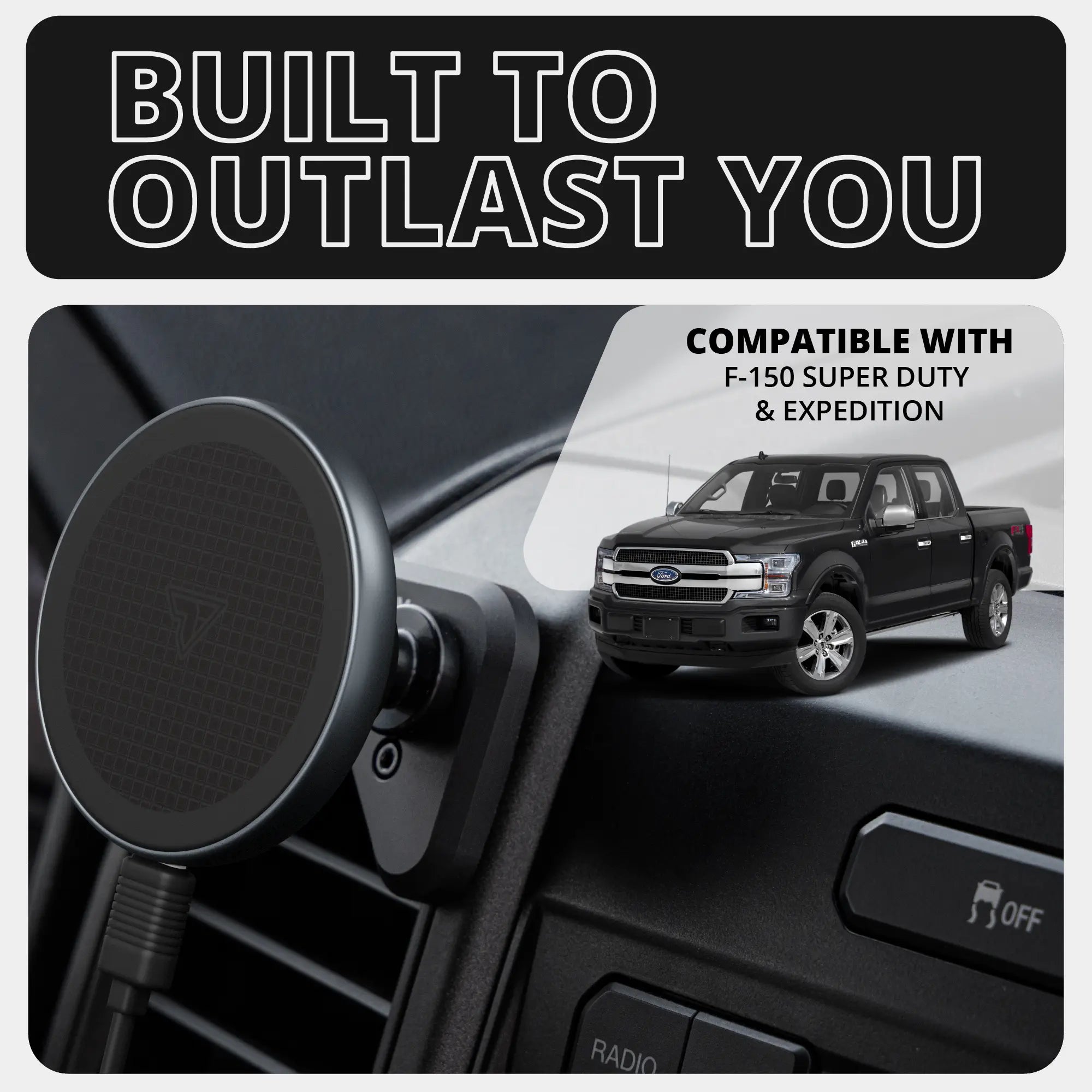 ‘15-‘20 Ford F-150, ‘17-‘22 Super Duty, ‘18-‘21 Expedition LINK™ Vent Mount Bracket With Qi2.2/MagSafe Charging and Cooling Phone Holder | Choose Your Arm Length | (See Compatibility Info For Year/Trim Details)